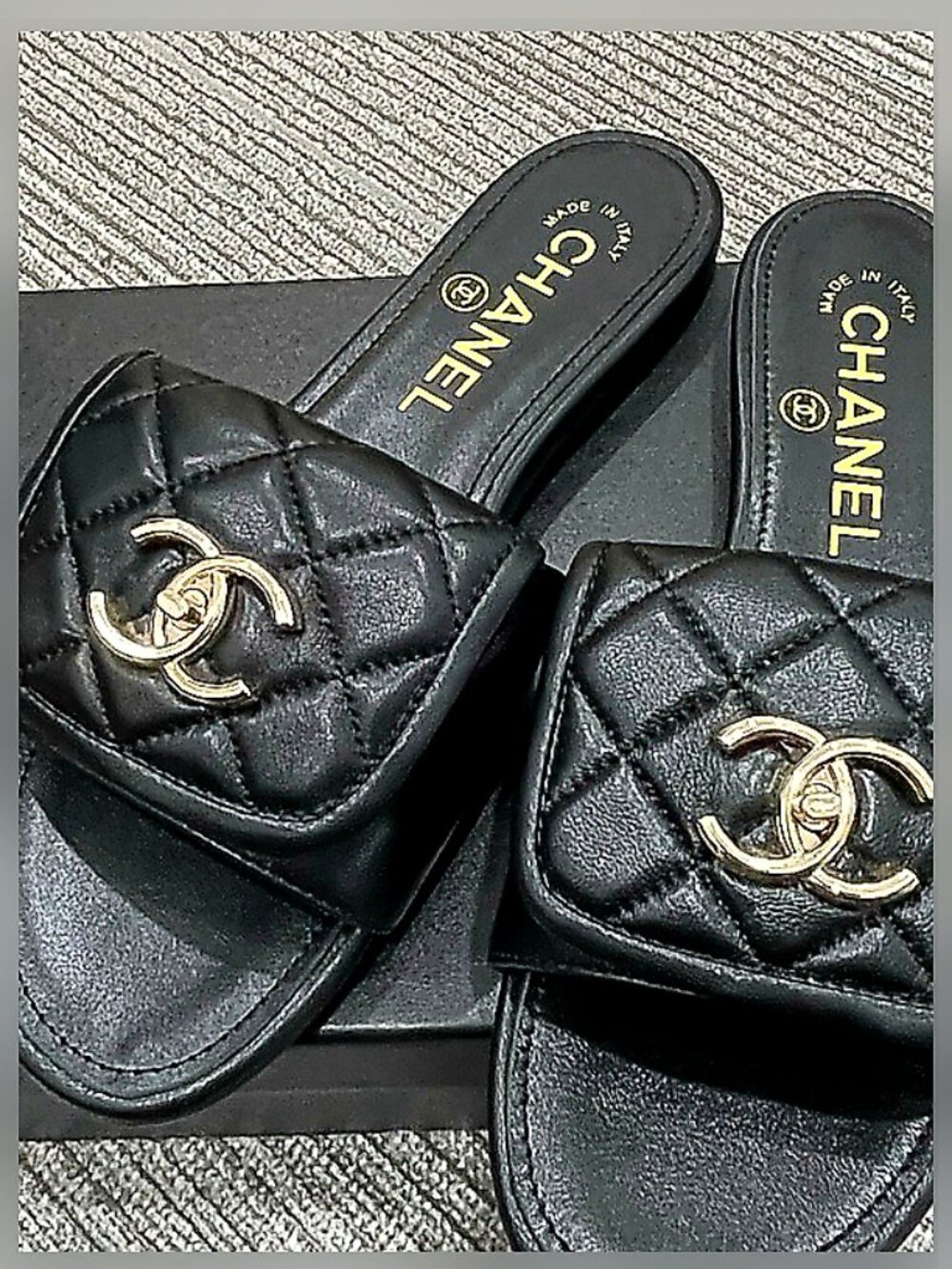 Chanel Black Flat Slides